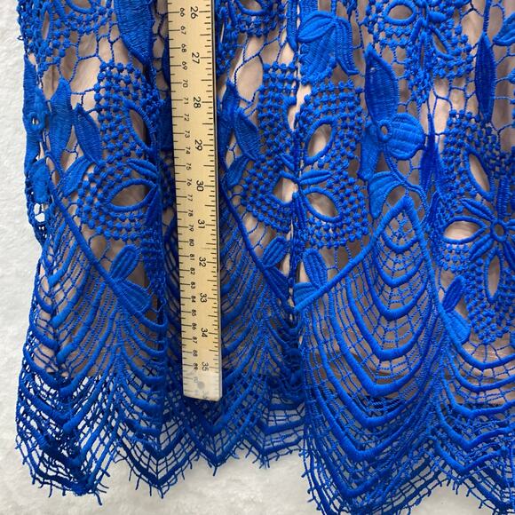 ASOS Womens Size 6 Blue Lace Overlay Short Sleeve Scoop Shift Dress Nude Lining - Picture 8 of 8
